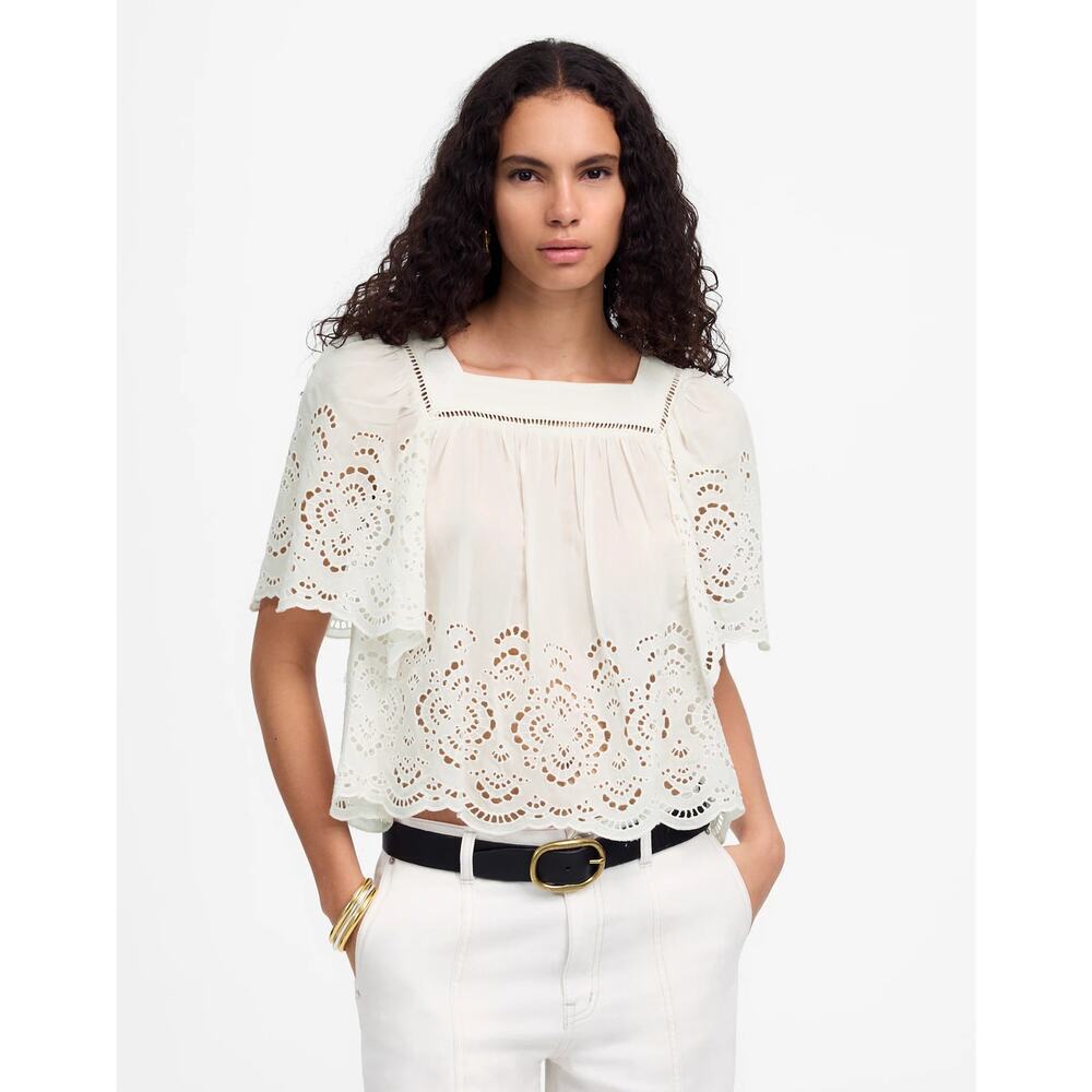 Madewell Women's Flutter-Sleeve Blouse Top Short Sleeve White Size Small NWT